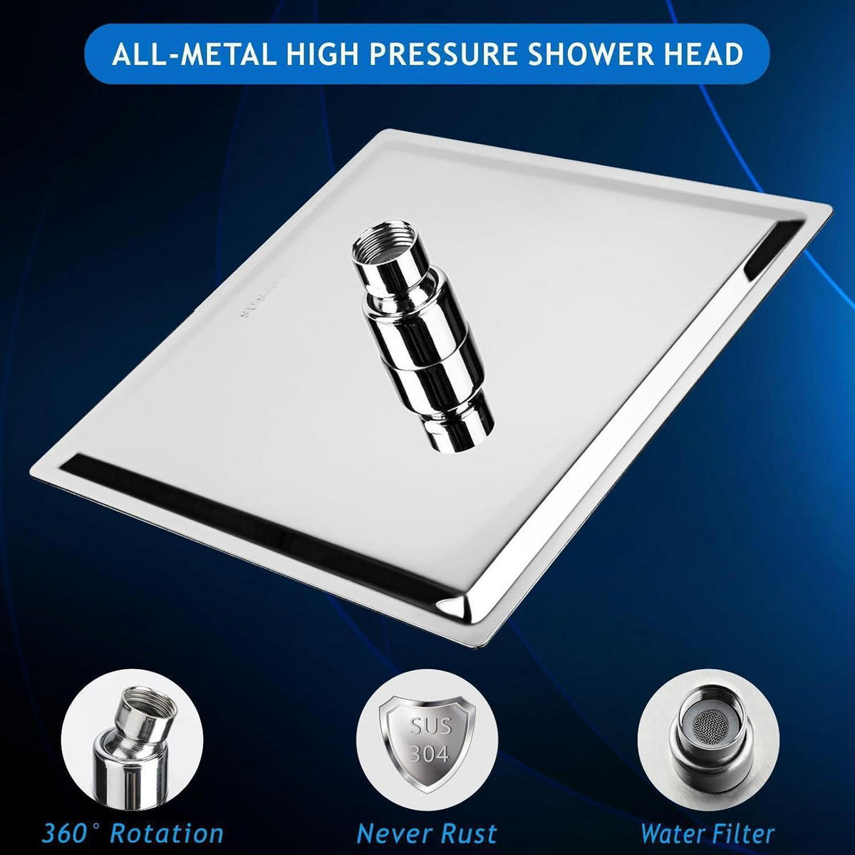 REGENBRAUSE 15 cm Quadrat Edelstahl Chrom - Silberfarben, Metall (15/2/15cm)