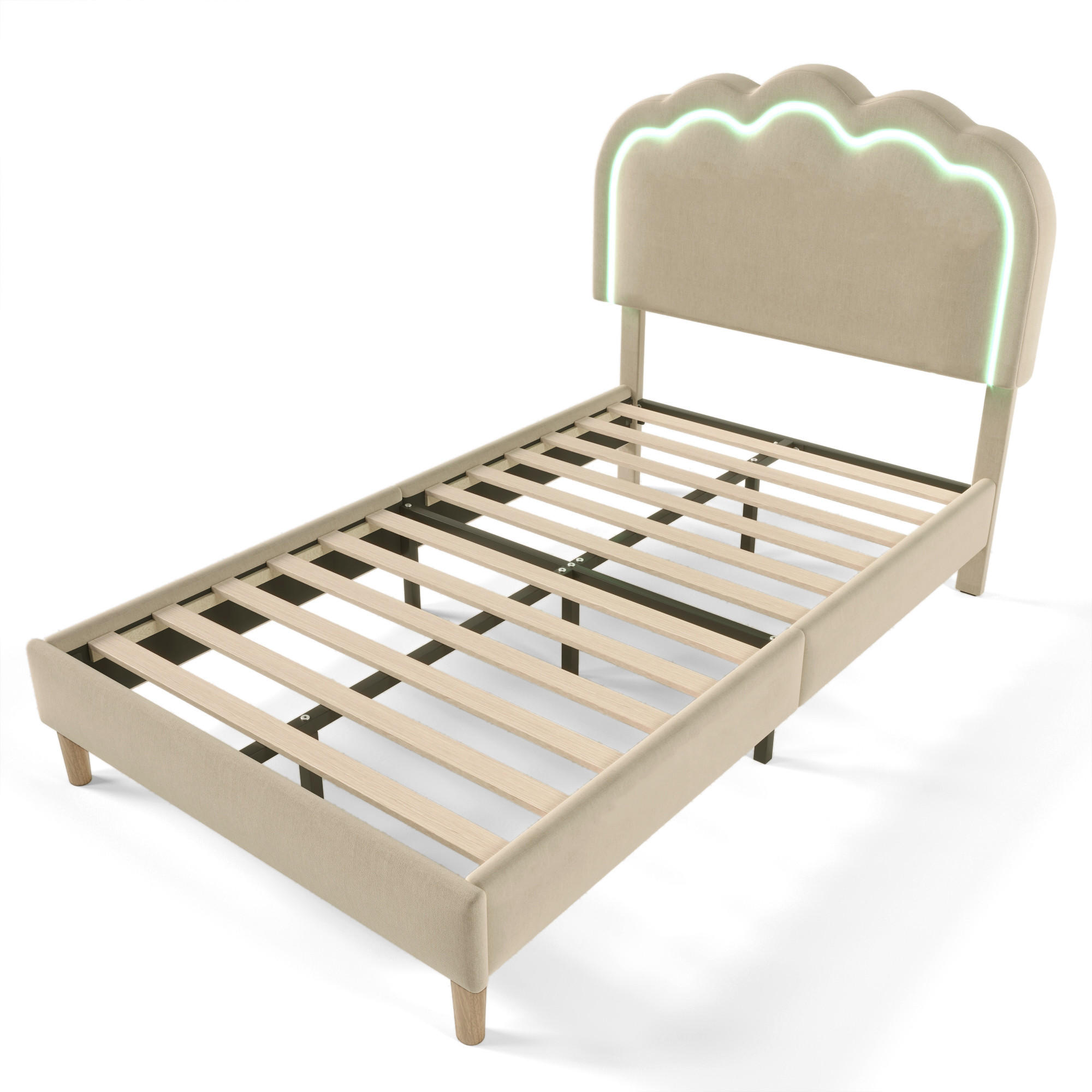 POLSTERBETT 90/200 cm Beige mit LED und Verstellbares Kopfteil - Beige, Textil (90/200cm) - Oxeza