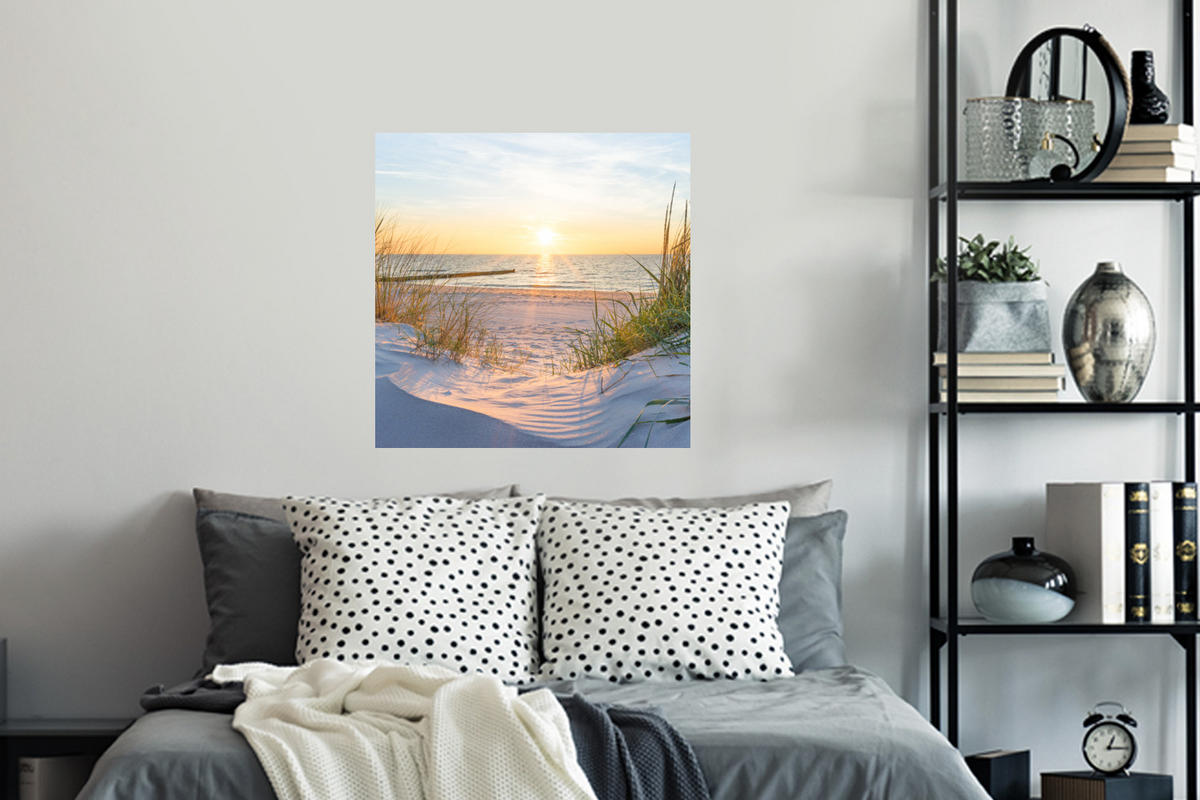 WANDTATTOO Strand - Sonne - Düne - Gras - Sand - Horizont 50x50 cm - Hellblau, Kunststoff (50/50/0.1cm) - MuchoWow