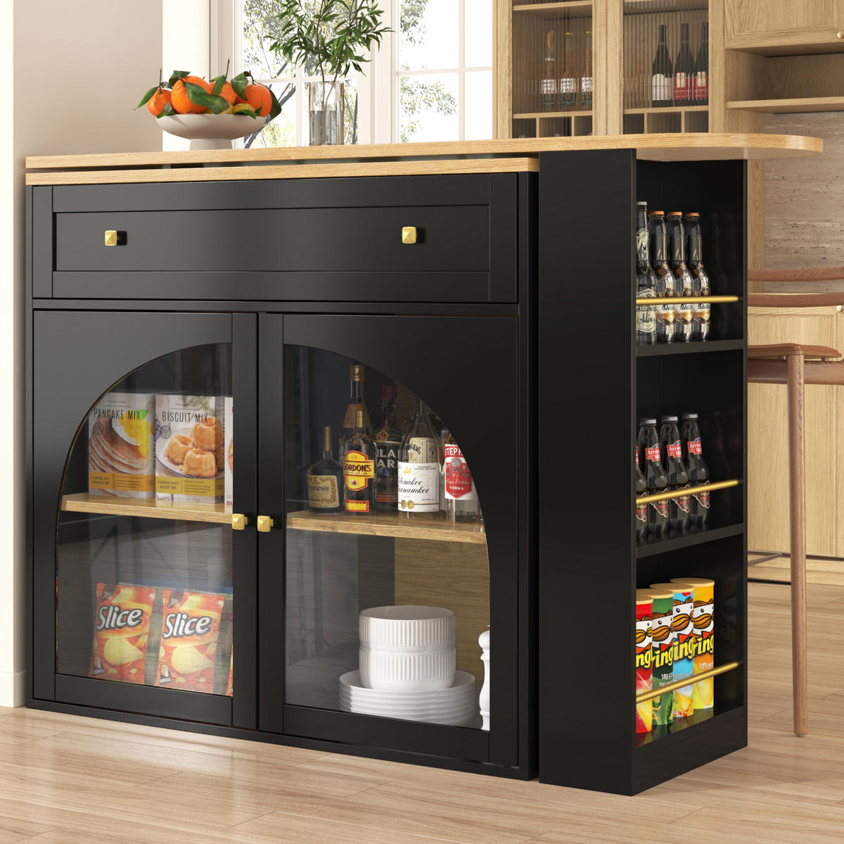 BARTISCH 138-204/39/104 cm in Schwarz mit drehbarer Ausziehfunktion & Regal - Schwarz, Holzwerkstoff (138/39/104cm) - BEAOK
