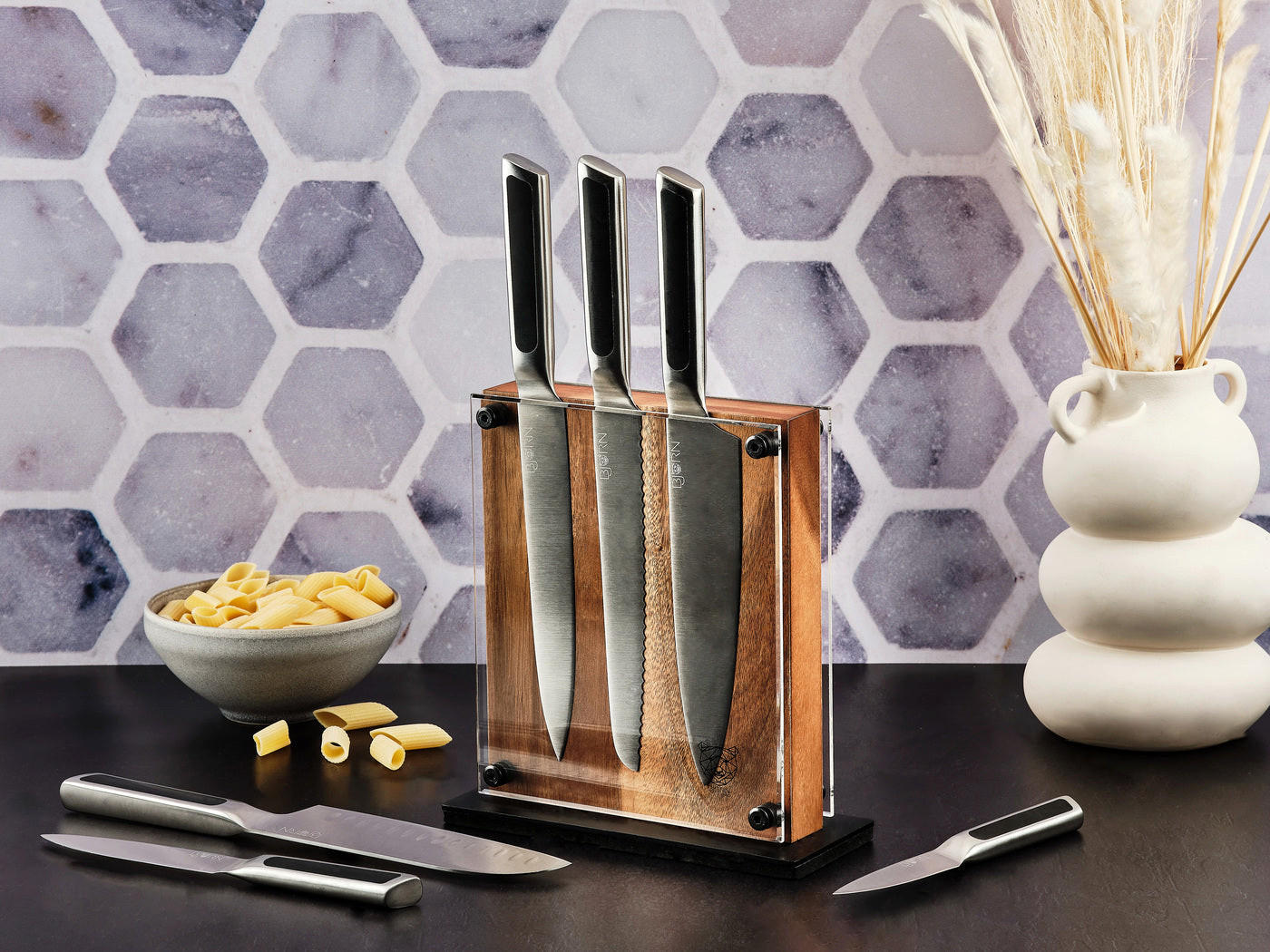 Thumbnail - Björn Küchenmesserblock, Silber, Metall, 1 cm, Essen & Trinken, Besteck, Messer