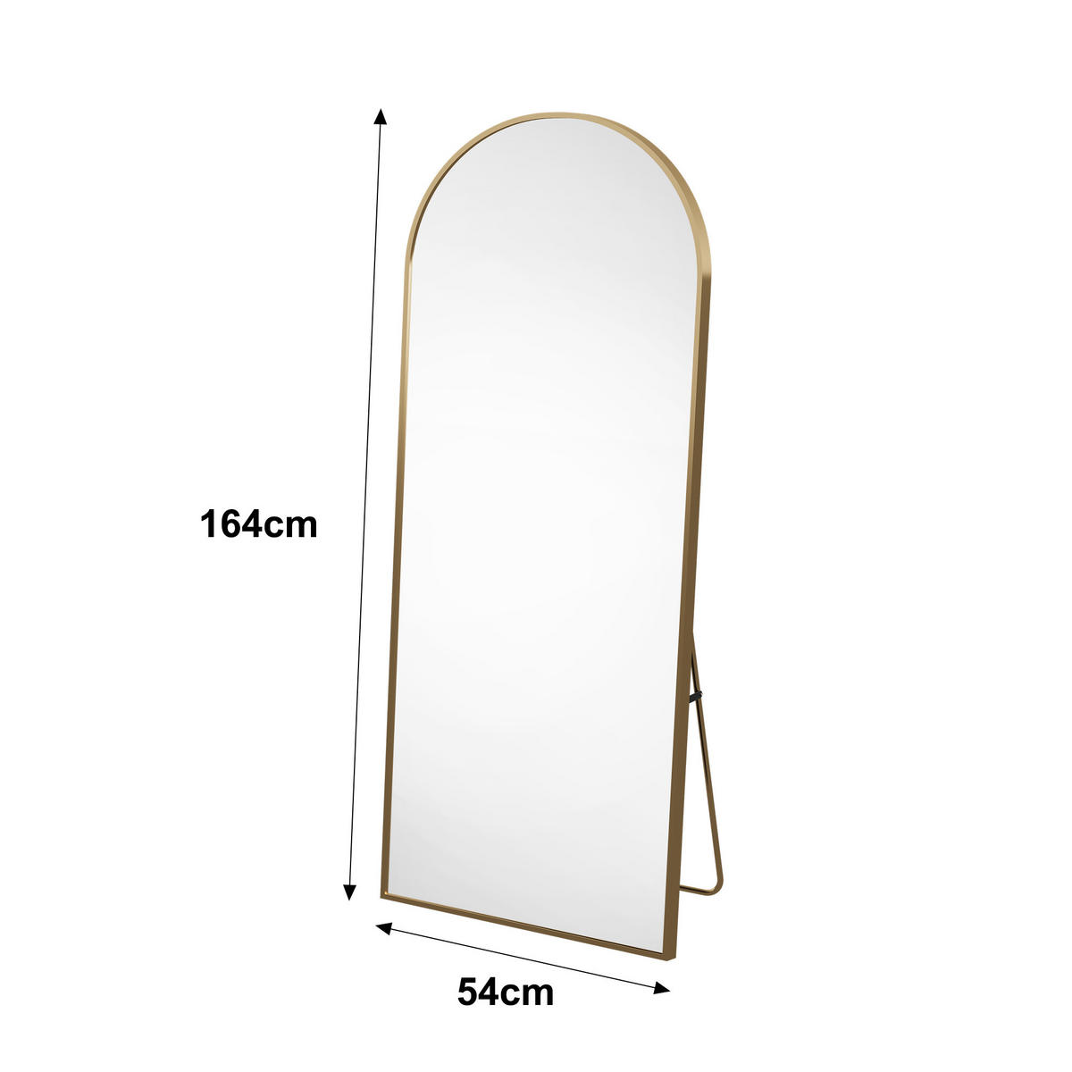 STANDSPIEGEL Bogen 164x54 cm Metallrahmen gold - Goldfarben, Holz (54/164/3cm) - LEBENLANG