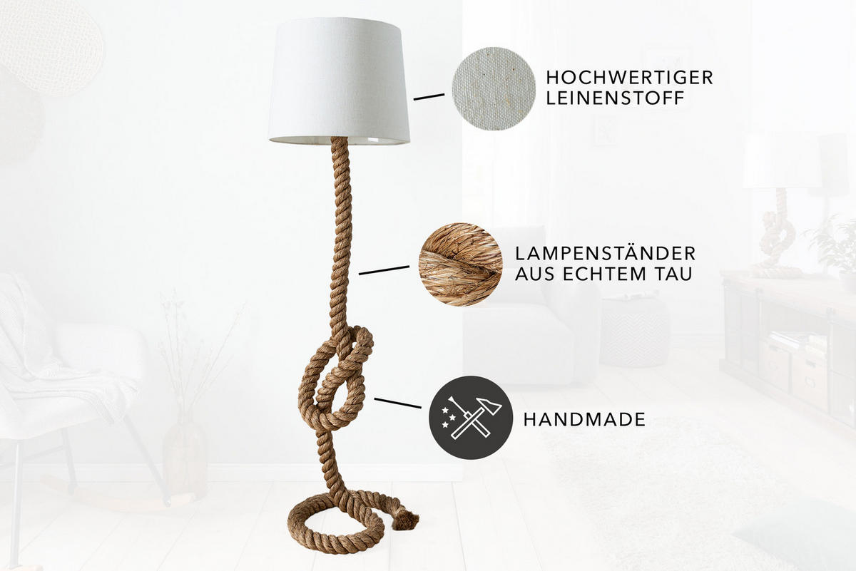 STEHLEUCHTE SEVEN SEAS Stoff Beige 155 cm - Beige/Braun, Textil (46/46/156cm) - riess-ambiente