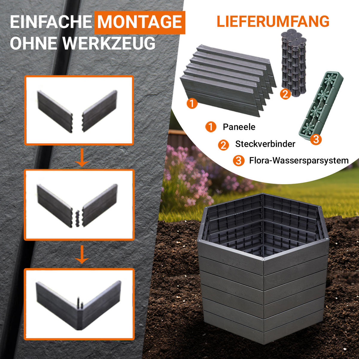 HOCHBEET L 75, , inkl. Wassersparsystem - Anthrazit, Kunststoff (110/75/110cm) - GARANTIA