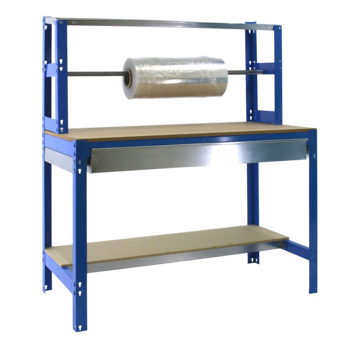 PACKTISCH BUFFALO mit Schubfach | HxBxT 84x150x76cm | Traglast 600kg | Blau - Blau, Metall (150/84/76cm) - PROREGAL