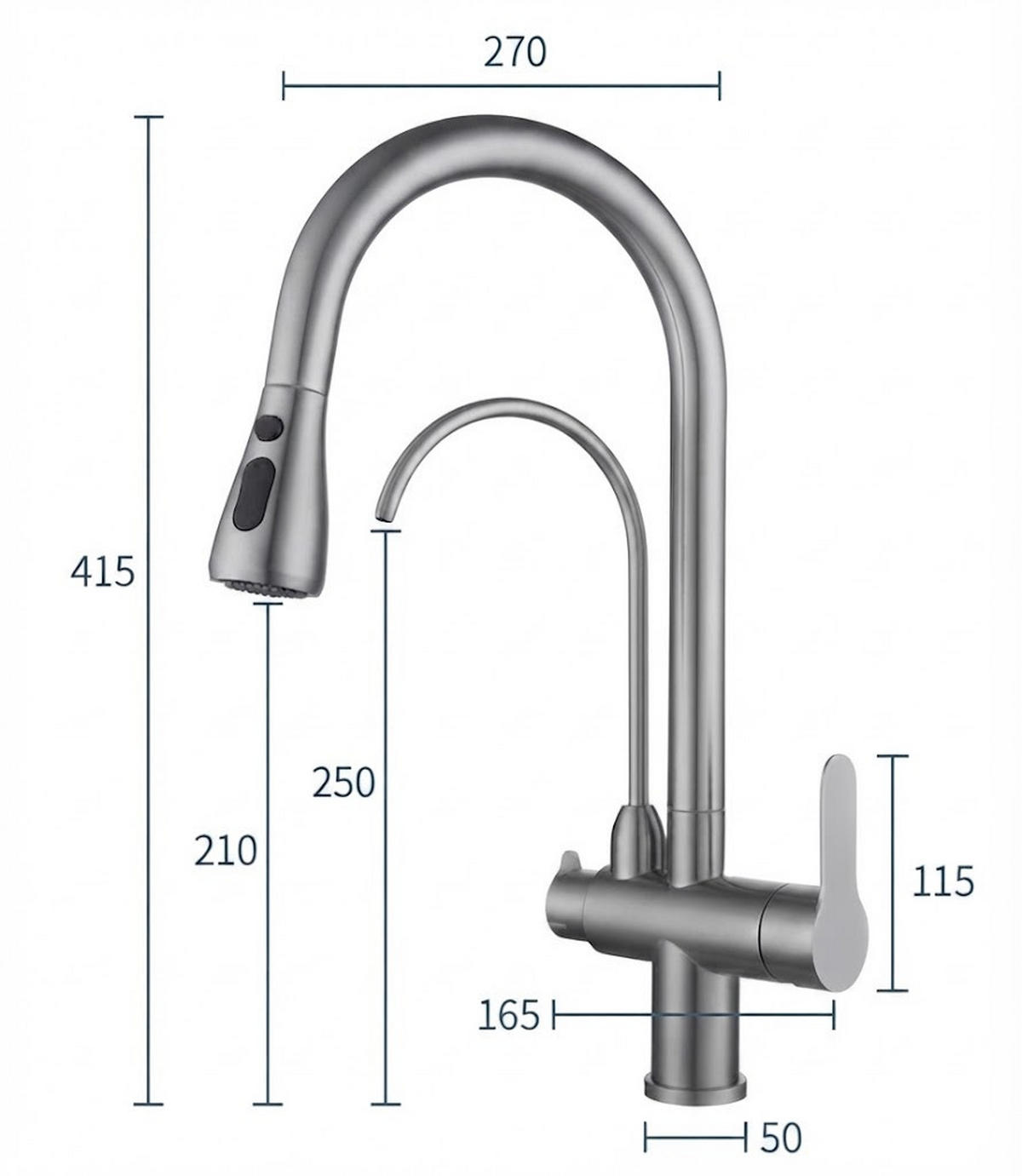 KÜCHENARMATUR, 270 x 415 mm, silber, mit Zulaufschlauch - Silberfarben, Metall (63/7/26cm) - Vallsero