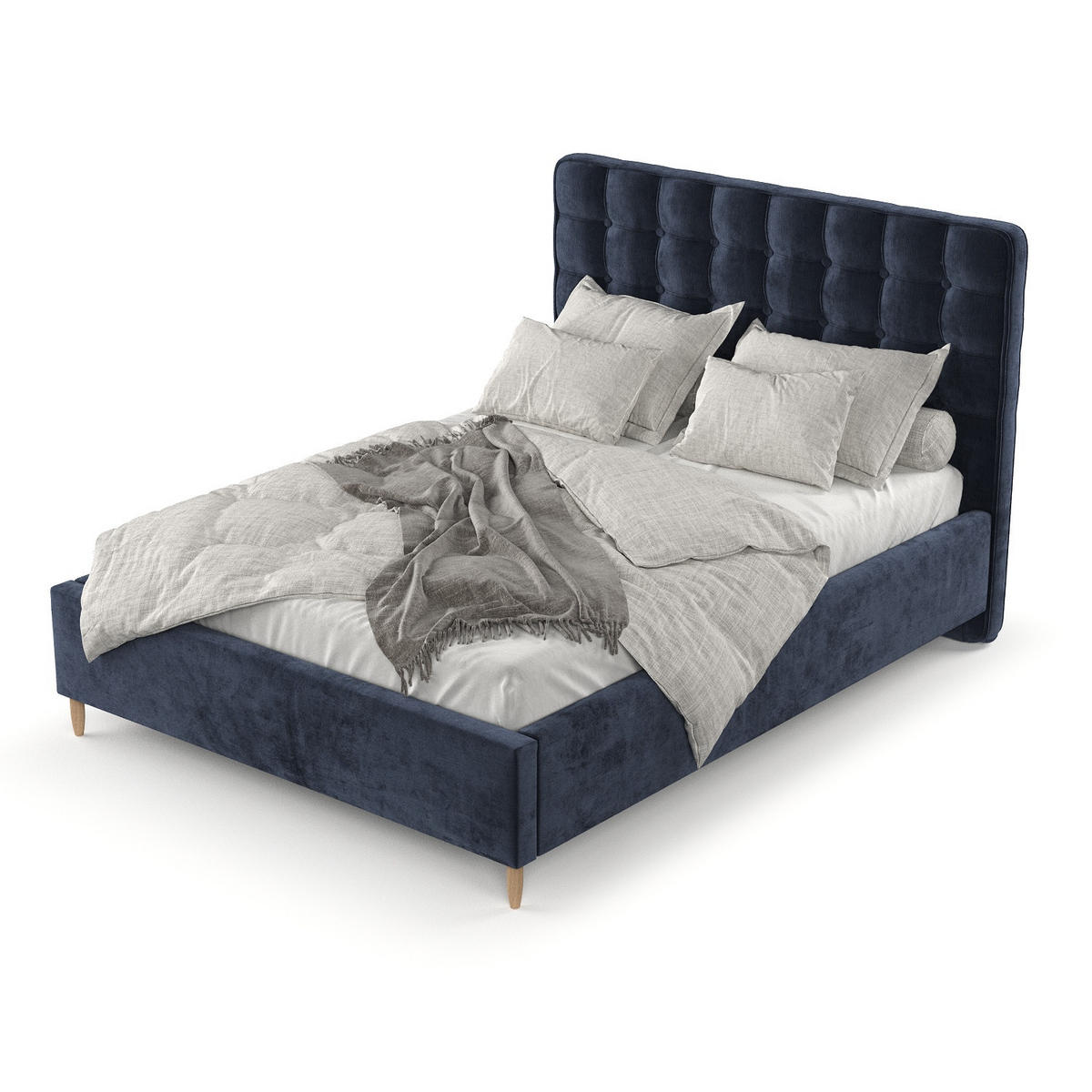 POLSTERBETT Paloma 120/200 cm Marineblau im Lotta Stoff - Naturfarben/Dunkelblau, Holz/Holzwerkstoff (120/200cm) - AltaBeds