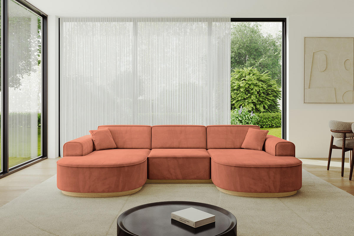 WOHNLANDSCHAFT MARI-U1-v2 - 303x171x83 cm Koralle Velours - Koralle, Holzwerkstoff/Textil (303/83/171cm) - ALTDECOR