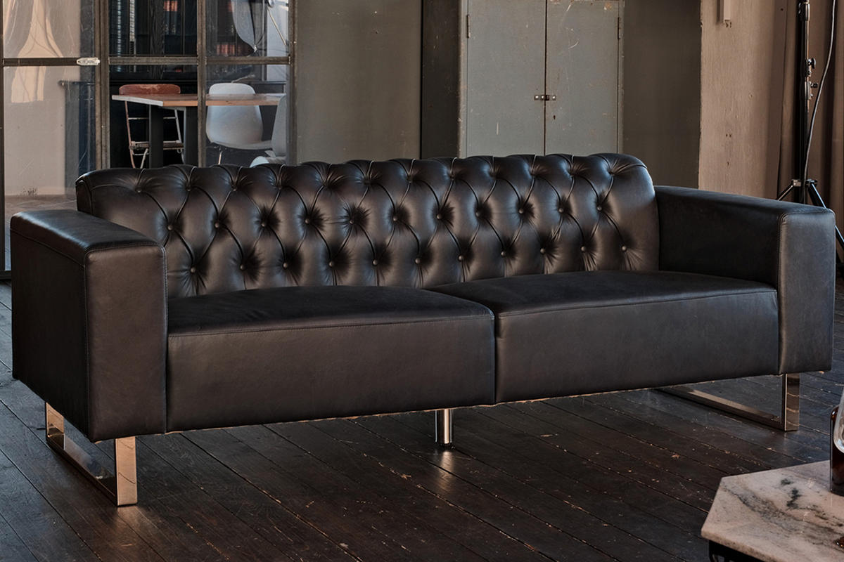 LEDERSOFA NILO Schwarz Leder - Schwarz, Leder (219/77/86cm) - KAWOLA