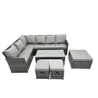 SITZGRUPPE mit Ecksofa,Länglicher Couchtisch Polyrattan 9-Sitzer - Dunkelgrau/Grau, Glas/Kunststoff - Fimous