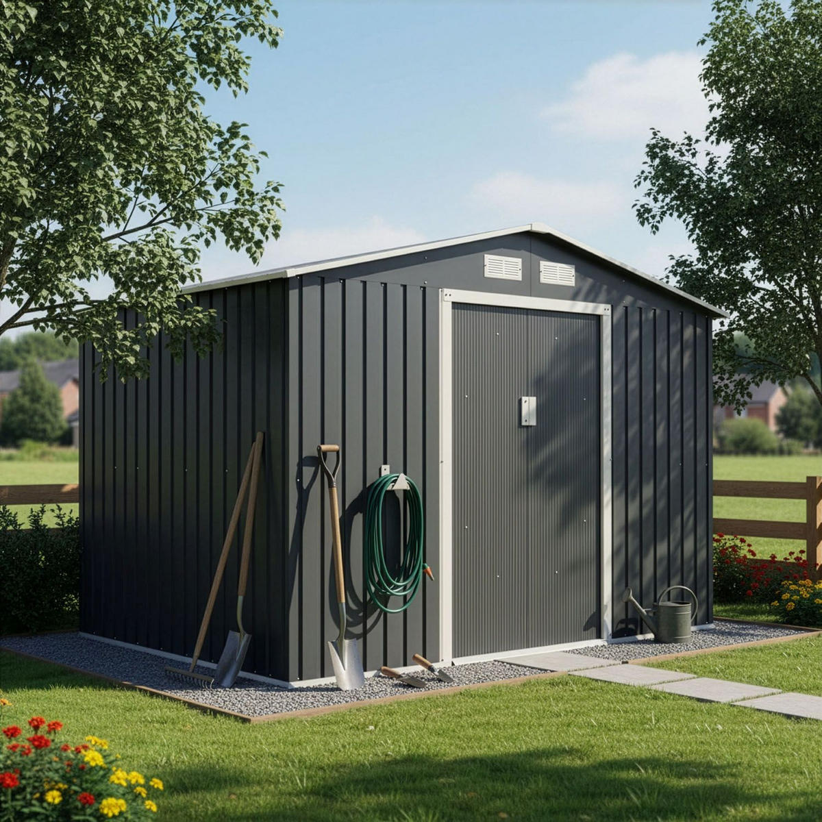 GERÄTESCHUPPEN XL Anthrazit - Anthrazit, Metall (280/190/182cm) - Juskys