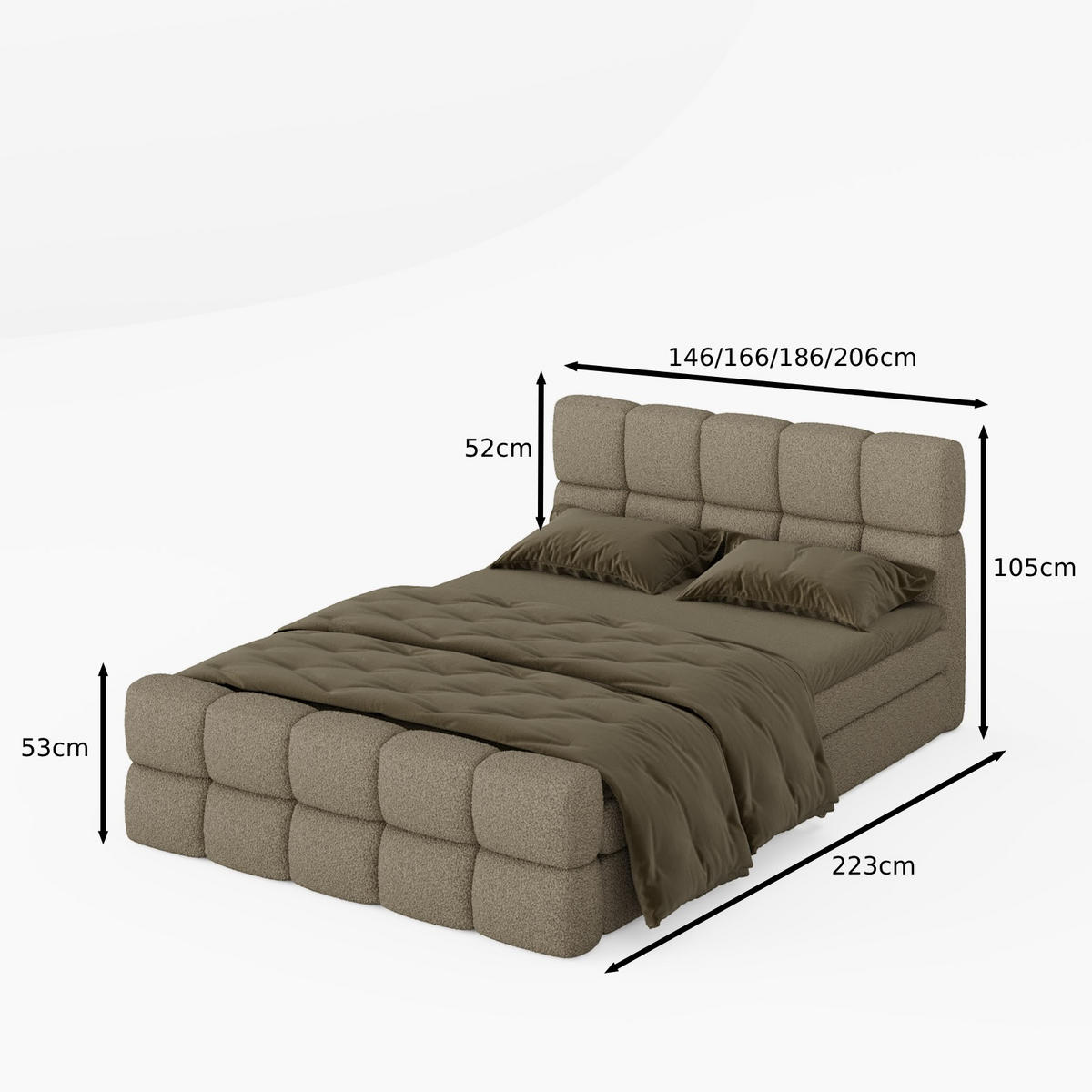 BOXBETT Vanessa 180/200 cm, in Dunkelgrau, Bouclé-Stoff, Bettkasten, Matratze, Topper - Dunkelgrau, Textil (180/200cm) - Barchello