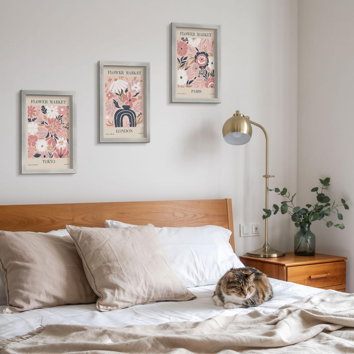 WANDBILDER 3er Set - 20x30 cm Silberner Rahmen - Blumenmotive Tokio London Paris - Silberfarben, Kunststoff (20/30cm) - ArtPrintCave