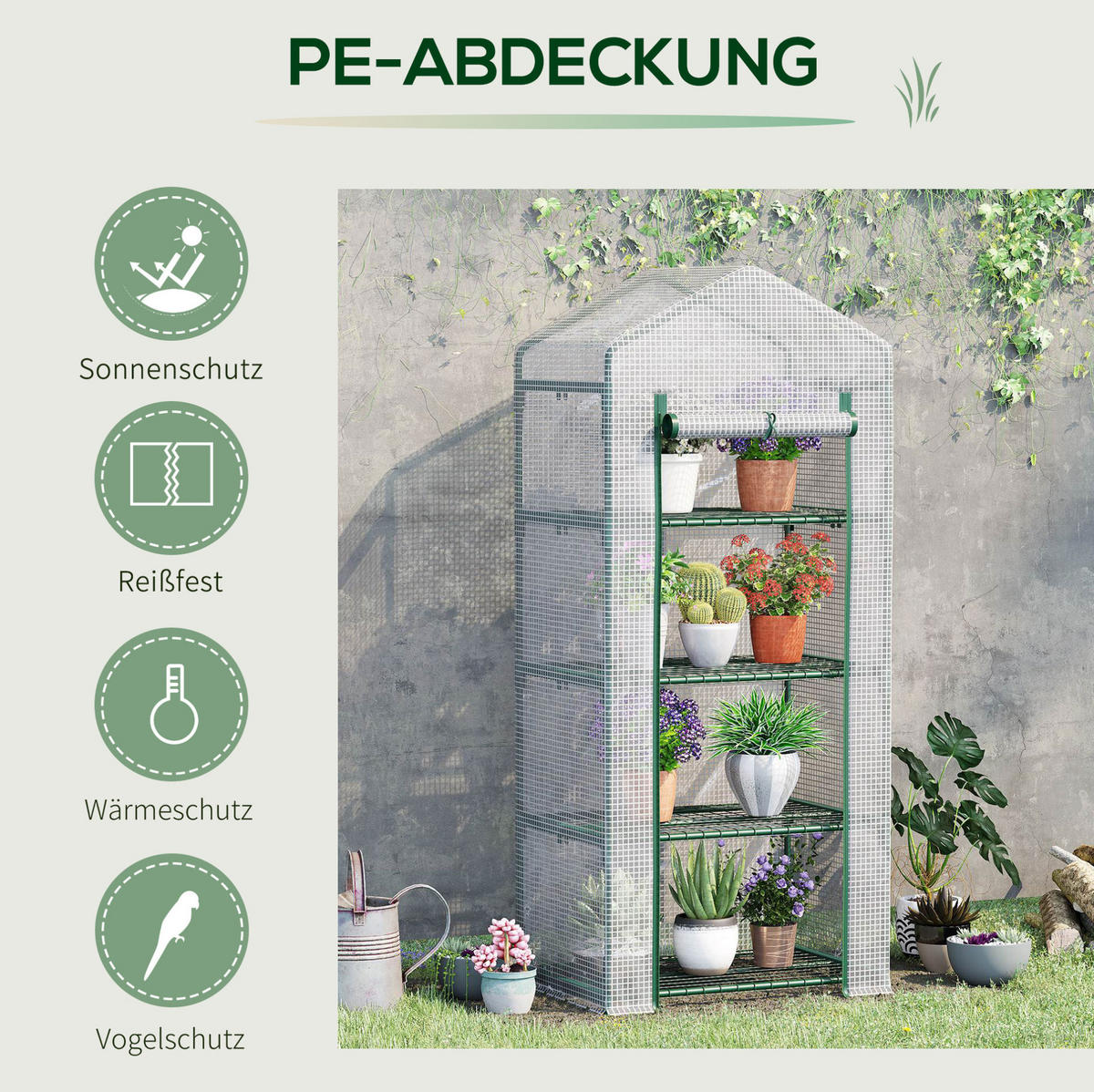 GEWÄCHSHAUS 70/160/50 cm Weiß aus PVC mit 4 Regalböden - Weiß, Kunststoff (50/160/70cm) - OKMYHOME