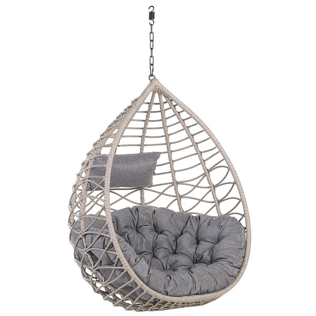 HÄNGESESSEL mit Gestell PE Rattan grau 97 cm Arsita - Grau, Kunststoff (100/199/97cm) - Beliani