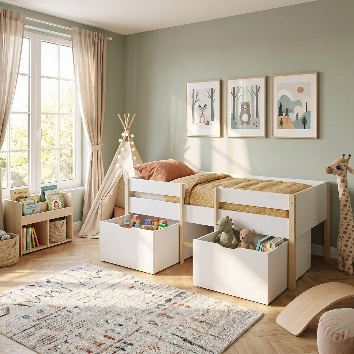 KINDERBETT ZEPHIR mit Schubladen/ 90X190 cm- Weiß & Naturlack - Multicolor, Holzwerkstoff (90/200cm) - Weber Industries