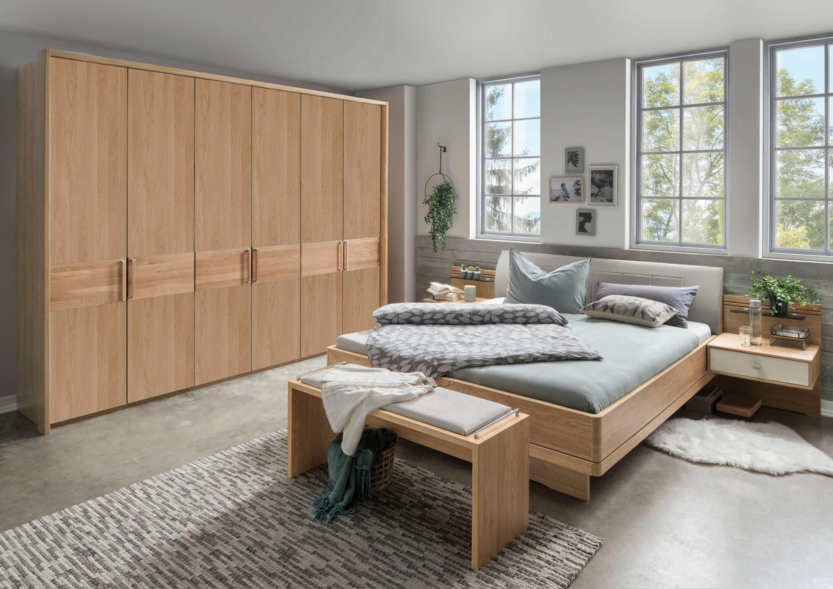 SCHLAFZIMMER Lenvara in Eiche 4 teilig mit Drehtürenschrank ohne Spiegel, Passepartout, zwei Nachttische und Komfortbett - Braun, Holzwerkstoff (80/200/120cm)