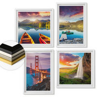 WANDBILDER 4er-Set - 50x50 cm & 40x60 cm Weißer Rahmen - Bergseen, Boote, Brücken - Weiß, Kunststoff (50/50cm) - ArtPrintCave