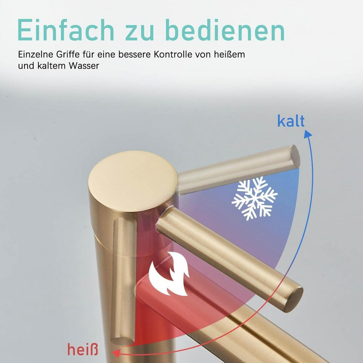 WASCHTISCHARMATUR mit hohem Auslauf Messing Gold Einhebelmischer - Goldfarben, Metall (9.6/21/30.7cm)
