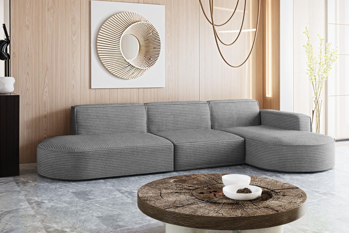 ECKSOFA Designer, Sofa L form MODENA 302 cm stoff Poso Grau Rechts - Grau, Holz (302/296cm) - Kaiser Möbel