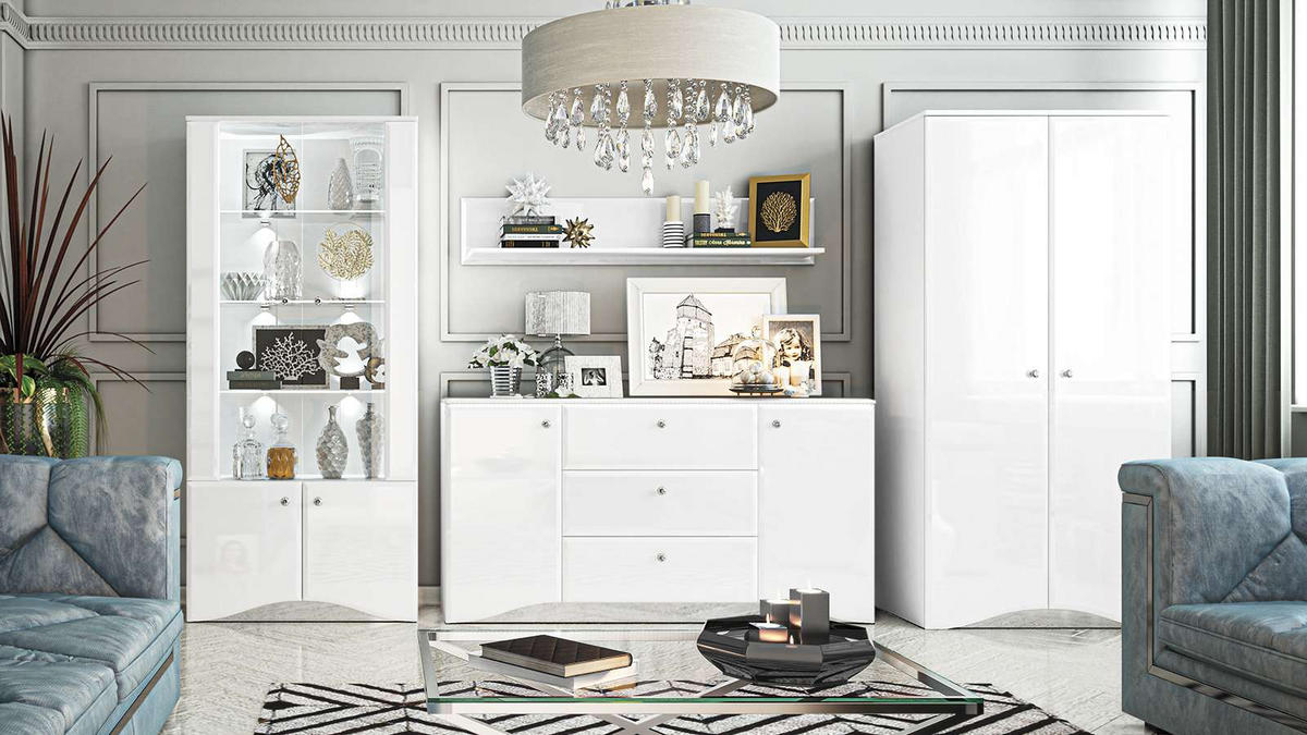 KLEIDERSCHRANK – 90 cm – Glamour – Weiß Hochglanz - Weiß Hochglanz, Holzwerkstoff (90/190/51cm) - hi-markt