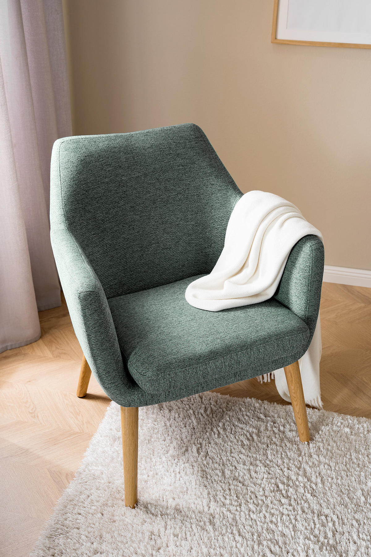 LOUNGESESSEL - Dunkelgrün/Eichefarben, Eichenholz/Textil (66/80/68cm) - home24