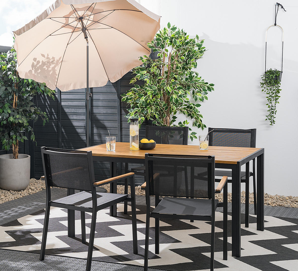 GARTENTISCH - Akazie massiv / Aluminium - Schwarz/Braun, Holz (90/150/73cm) - home24