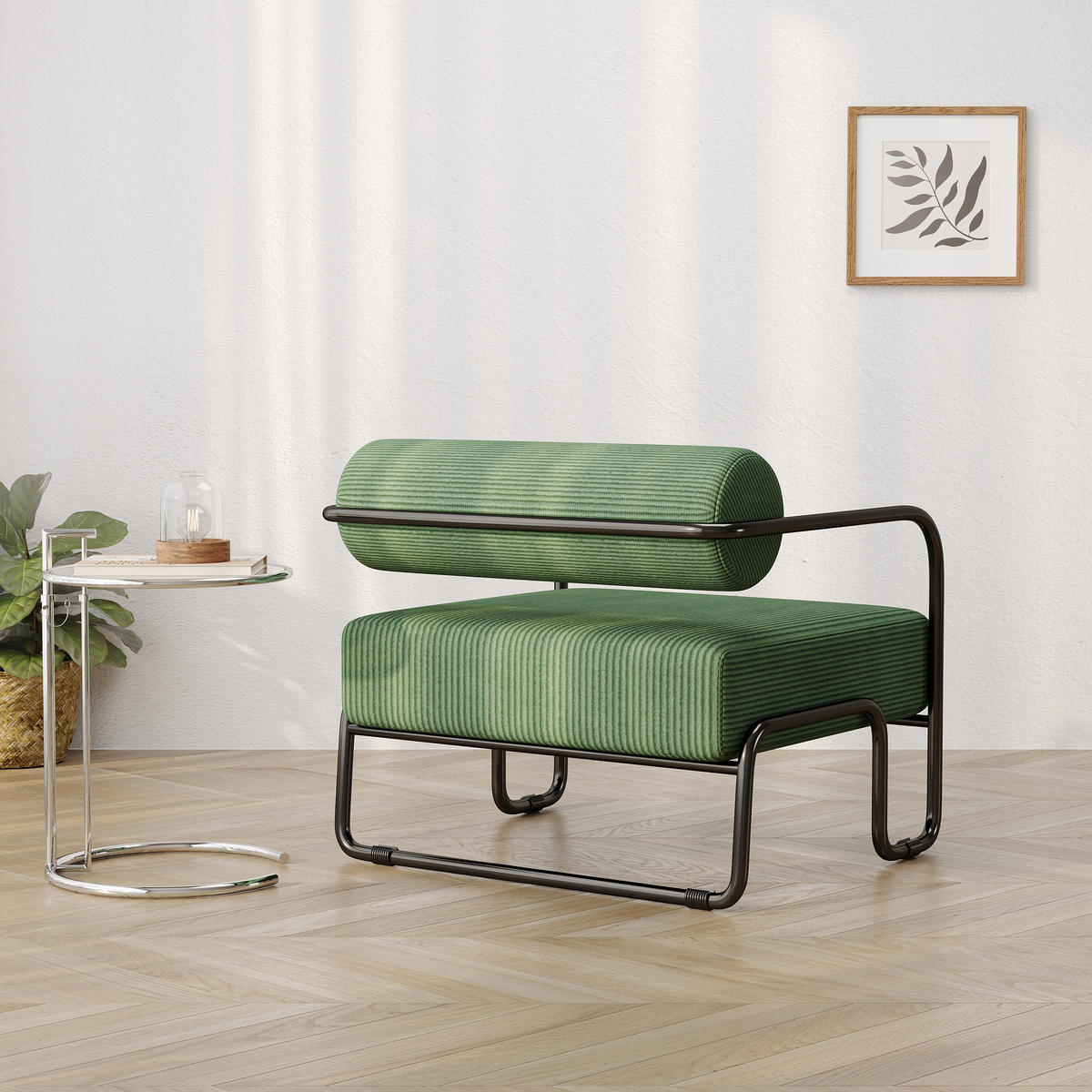 SESSEL Cord Grün mit Metallgestell - Grün, Textil/Metall (68.5/70.5/73cm) - WISHDOR