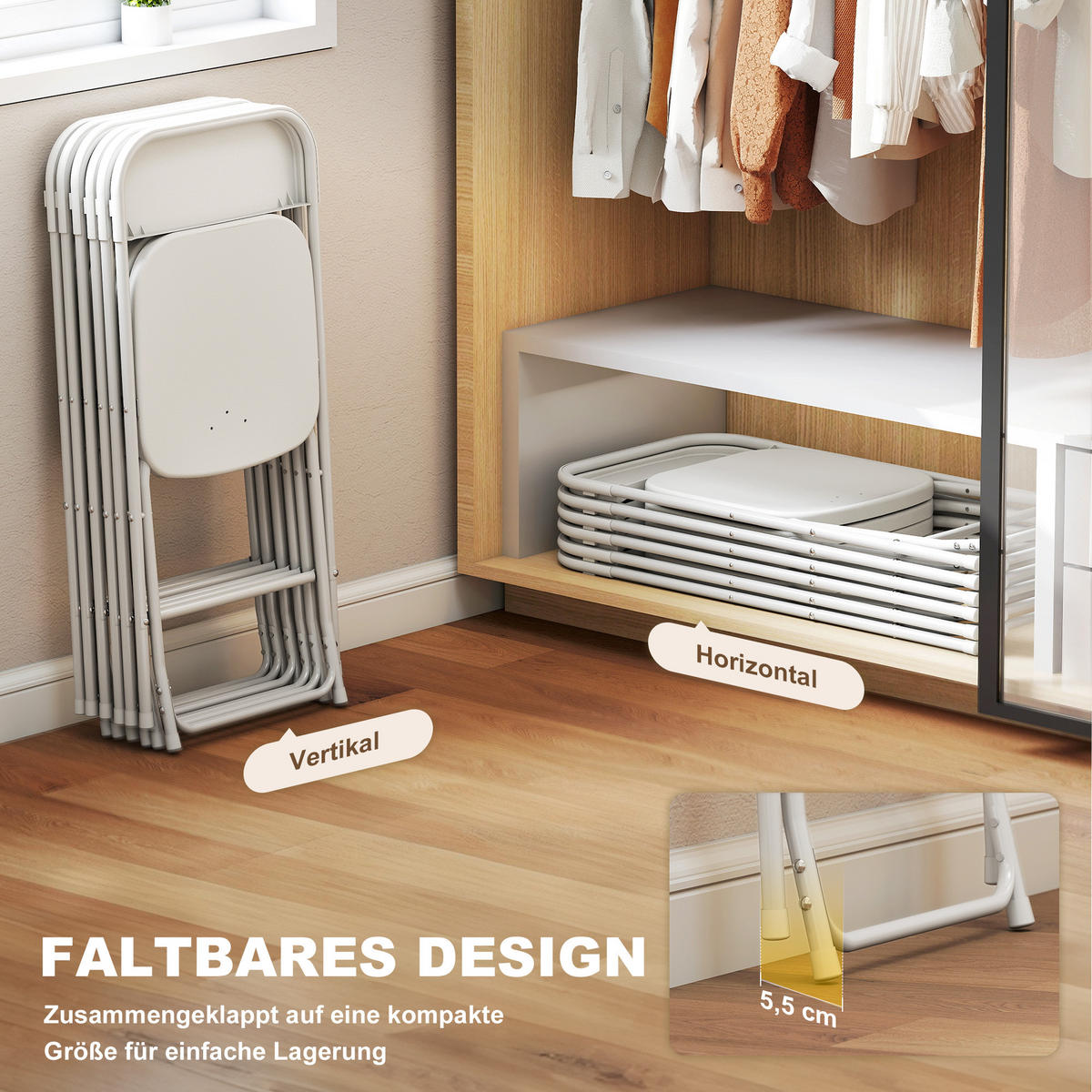 KLAPPSTÜHLE 6er Set aus Kunststoff Klappbar Küchenstuhl mit Ablauflöchern, Weiß - Weiß, Kunststoff/Metall (45/79.5/49cm) - HOMCOM