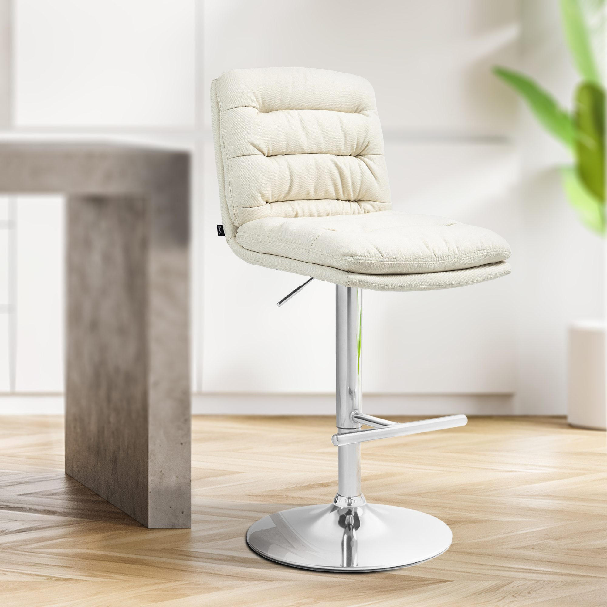 BARHOCKER TURIN Creme Stoff Chrom - Creme, Textil/Metall (42/94/56cm) - DELUKE
