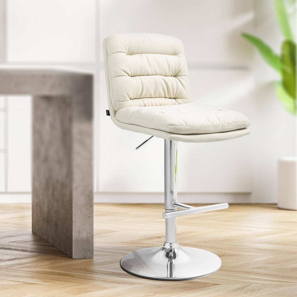 BARHOCKER Stoff creme - Chromfarben/Creme, Textil/Metall (42/94/56cm) - CLP