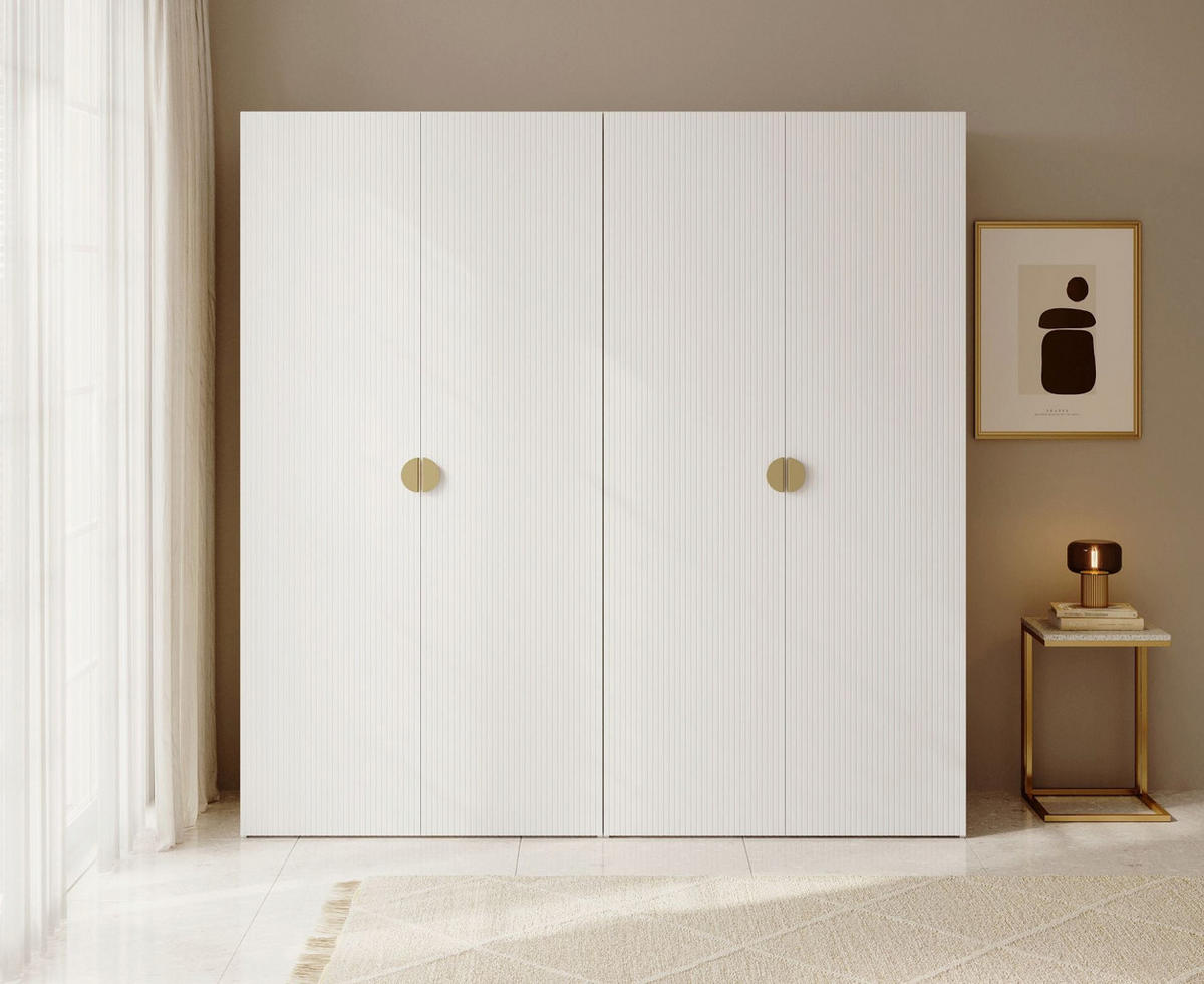 KLEIDERSCHRANK Moonir Weiß 200 cm - Goldfarben/Weiß, Holzwerkstoff/Metall (200/200.5/57cm) - Selsey