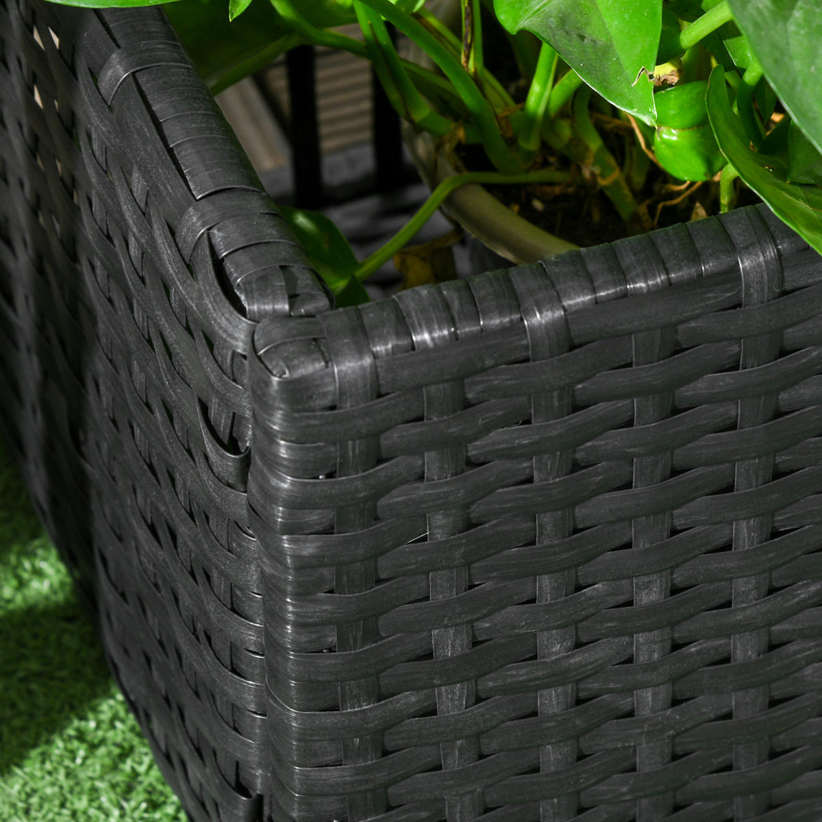BLUMENKASTEN Mit Spalier DE-07750 wetterfest, Polyrattan Schwarz - Schwarz, Kunststoff (29/103/103cm) - ComfortXL