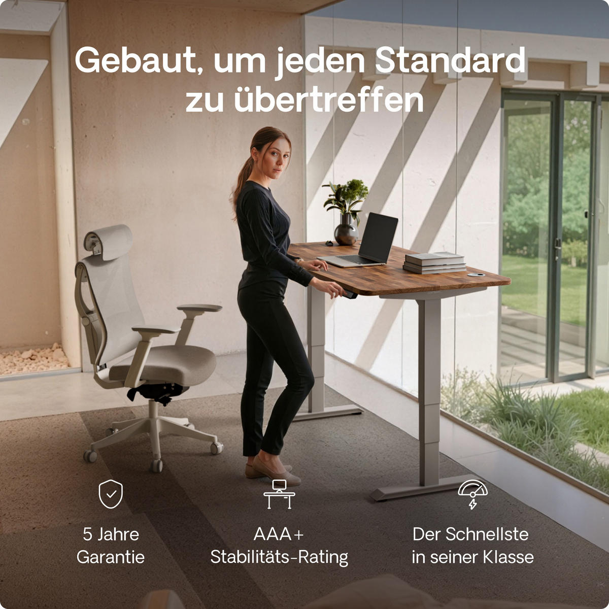 SCHREIBTISCH Elektrisch Höhenverstellbarer HomePro 180x80cm Grau/Massive Walnuss mit Memory-Funktion, Anti-Kollisions Technologie - Walnussfarben/Grau, Holz (80/180/63.5cm) - Desktronic