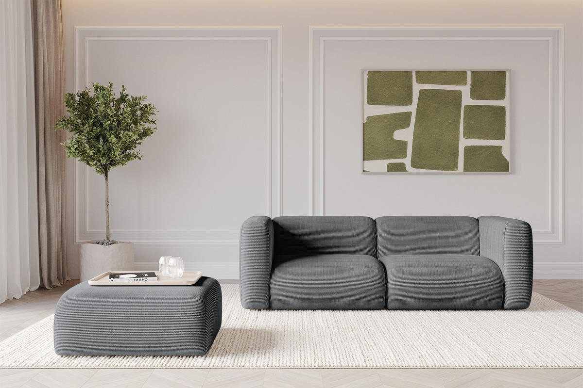 POUF MIRA-PUF 91x89x40 Dunkelgrau cm Cord Modular Sitzhocker - Dunkelgrau/Schwarz, Holzwerkstoff/Kunststoff (91/40/89cm) - ALTDECOR
