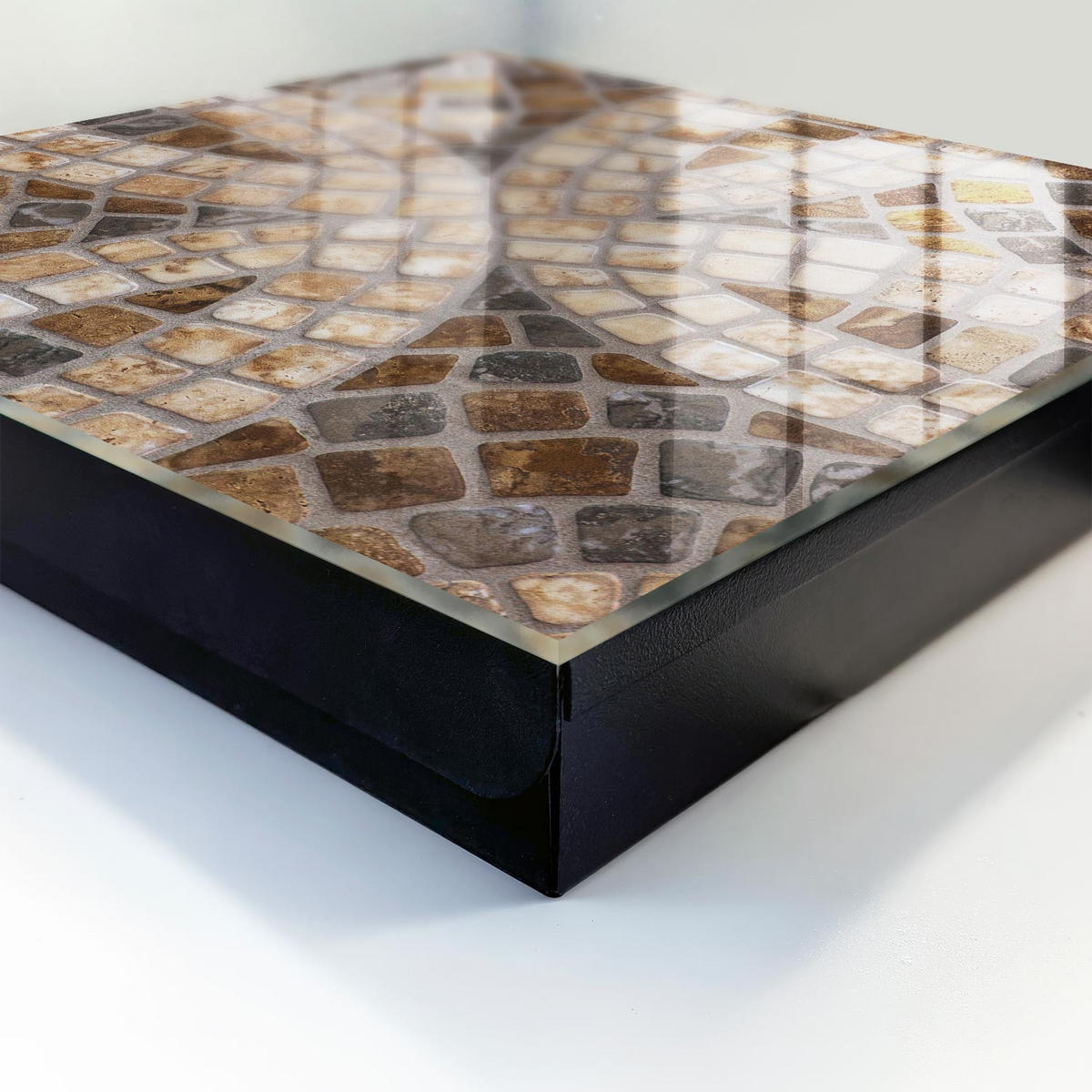 SCHLÜSSELBOX Schwarz 30x30 cm- Türöffnung nach rechts - Stilvolles Mosaik - Braun, Metall (30/30/5cm) - TULUP