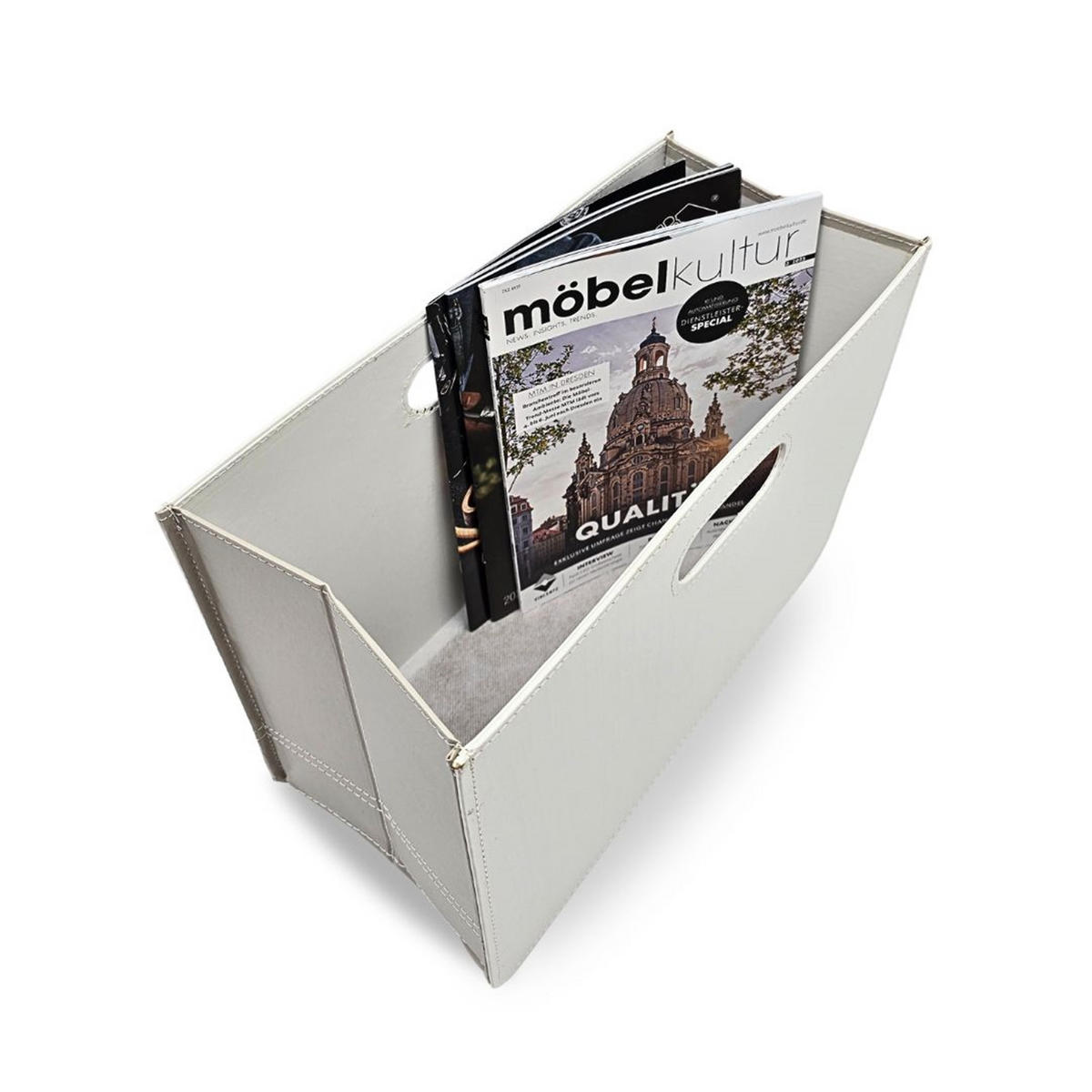ZEITUNGSKORB Business Kunstleder creme-weiss - Weiß, Kunststoff (40.5/30.5/19.5cm) - DESIGN DELIGHTS