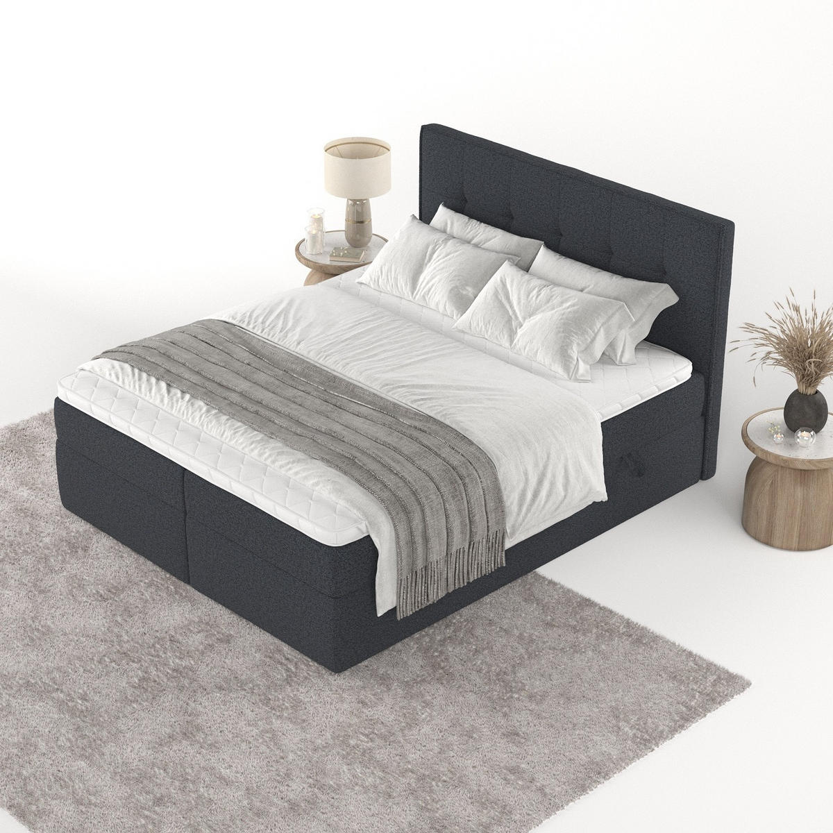 BOXBETT Mireo 140/200 cm Anthrazit im Riva Stoff - Anthrazit/Schwarz, Holz/Holzwerkstoff (140/200cm) - AltaBeds