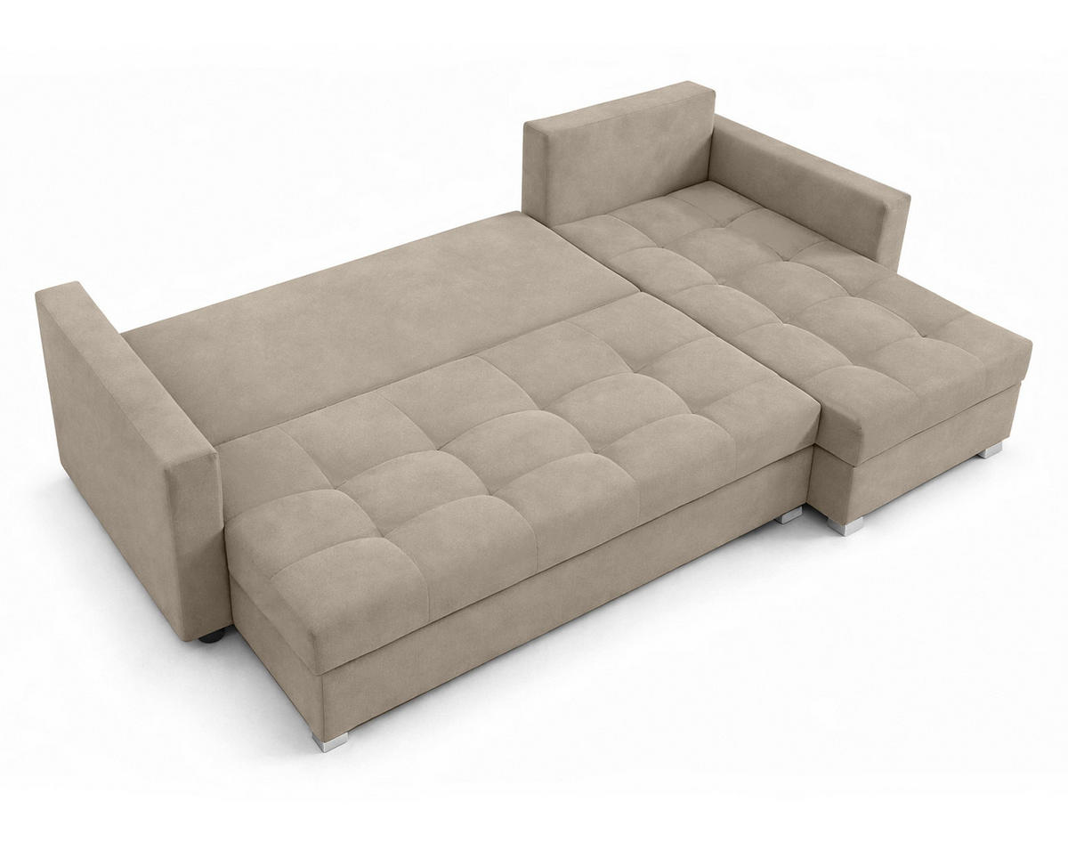 ECKSOFA Universelle L Form Elif Hellbraun 220/140/85 cm stilvolle mit Schlaffunktion - Hellbraun/Silberfarben, Kunststoff/Textil (220/140cm) - AX Living