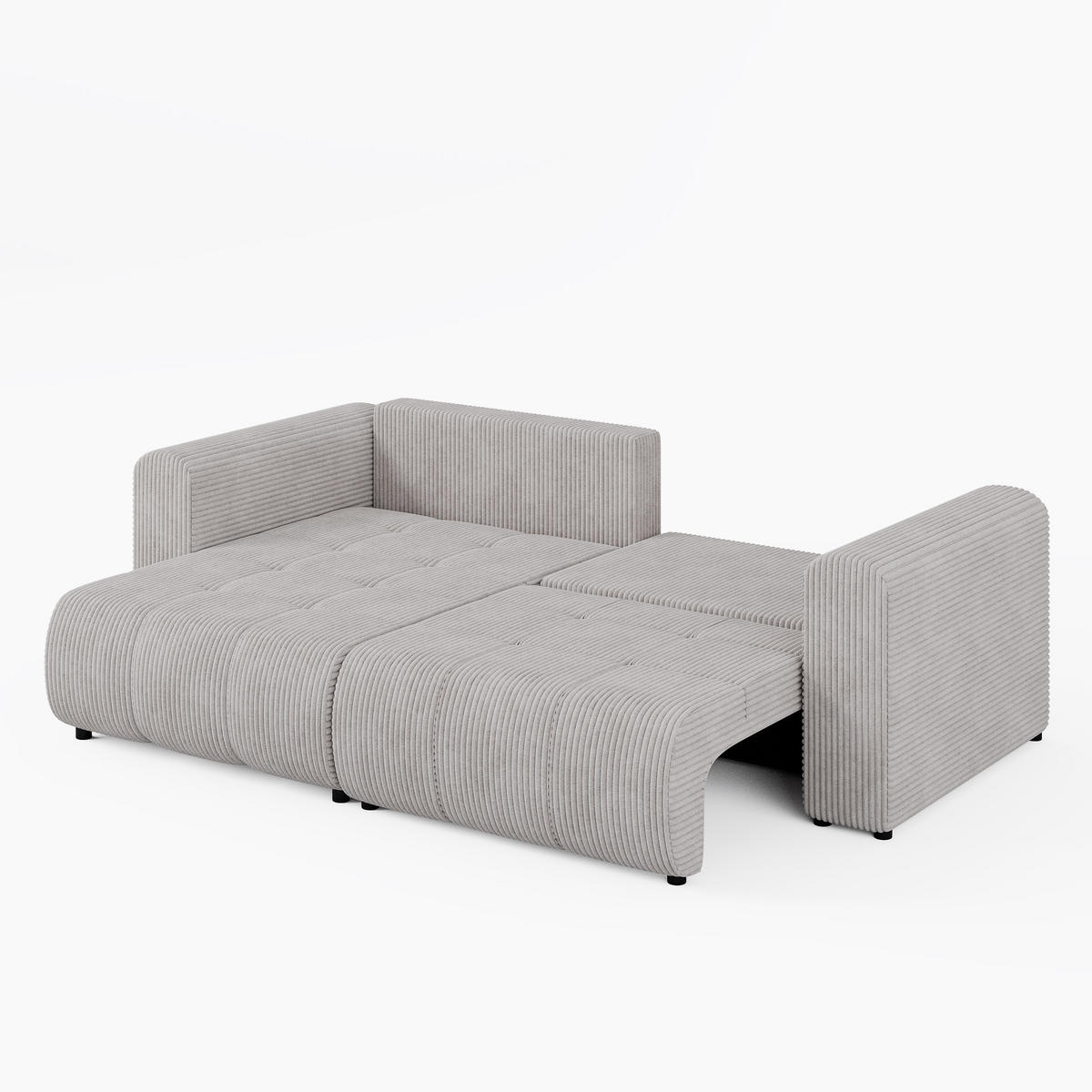 ECKSOFA RIVA Links Vanille Cord-Stoff L-Form Couch mit Schlaffunktion & Bettkasten - Schwarz/Weiß, Holz (255/160cm) - Barchello