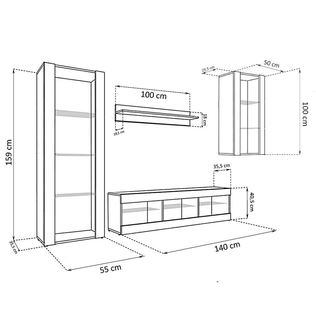 Thumbnail - Komodee Wohnzimmerset, Eiche Wotan, Weiß, Holzwerkstoff, 8 Fächer, Rechteckig, 245x159x35 cm, Wohnzimmer, Wohnwände, Anb...