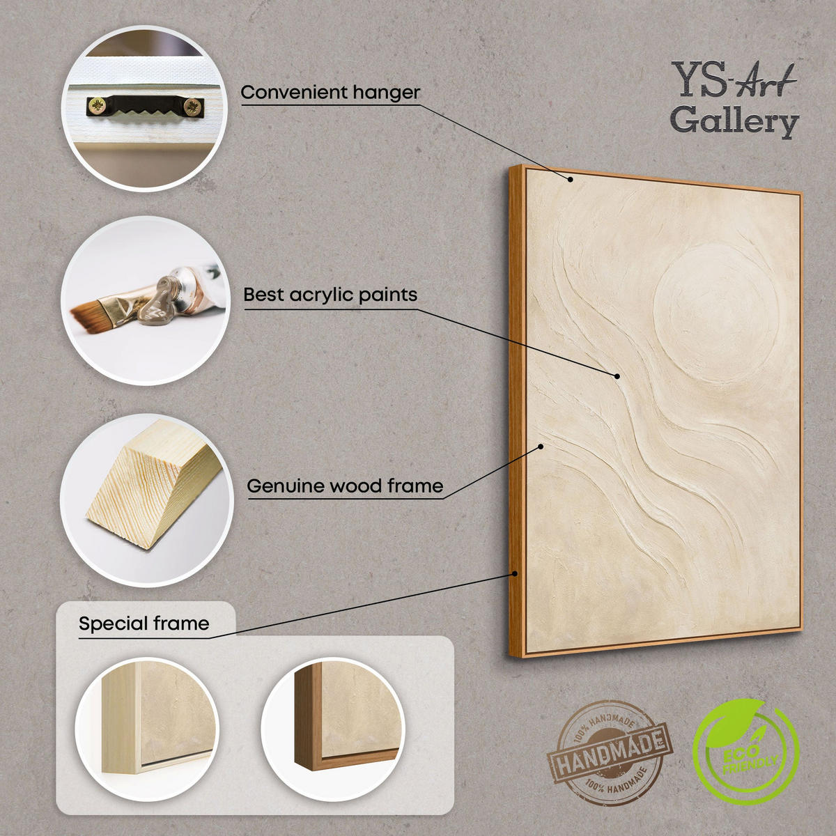 GEMÄLDE Sandige Sonne Schattenfugenrahmen Beige 140x100 cm - Beige, Holz (140/100cm) - YS-art gallery