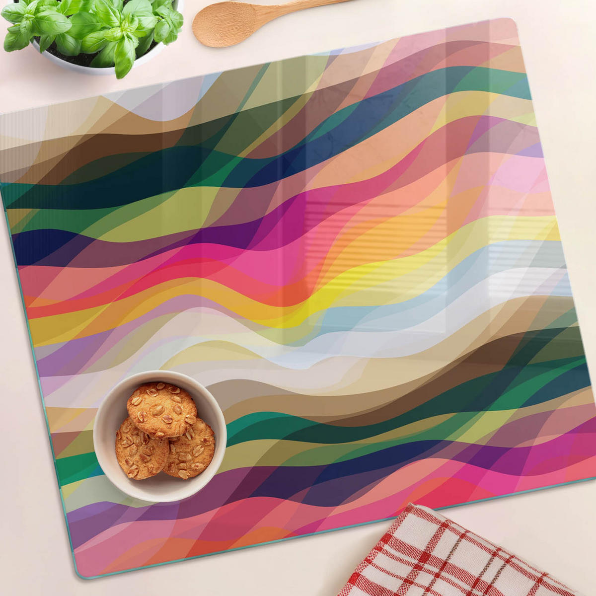 GLASPLATTE 60x52 cm Abstrakte Wellen - Schwarz, Glas (60/0.4/52cm) - TULUP