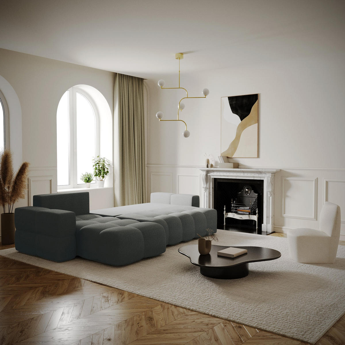 ECKSOFA LINKS Rastergewebe Anthrazitgrau 286.0 CENTIMETERScm - Dunkelgrau/Anthrazit, Textil (169/286cm) - Sia Home