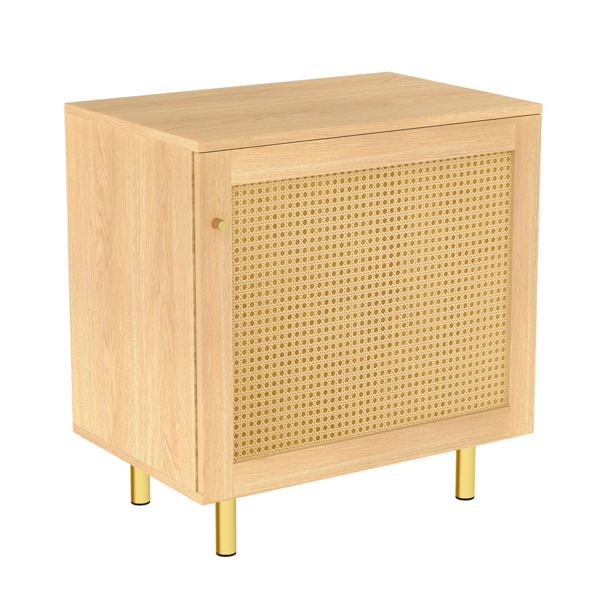 SIDEBOARD 60/40/63 cm in Natur mit Rattantür und goldfarbenen Metallbeinen - Naturfarben, Holzwerkstoff (60/63/40cm) - Flora Grace