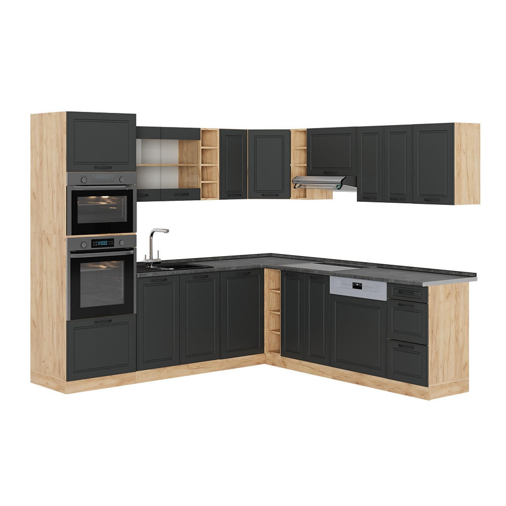ECKKÜCHE R-Line, Anthrazit Landhaus/Goldkraft Eiche, 247 x 237 cm ohne Arbeitsplatte - Honigeiche/Anthrazit, Holzwerkstoff (247/206.8/46cm) - Vicco