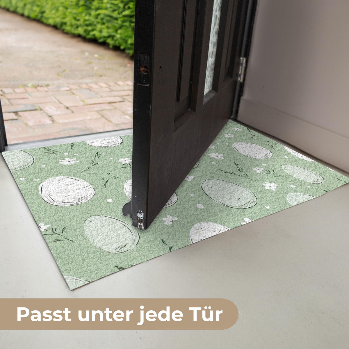 FUSSMATTE Grün - Eier - Muster 90x60 cm - Waldgrün, Kunststoff (60/90cm) - MuchoWow