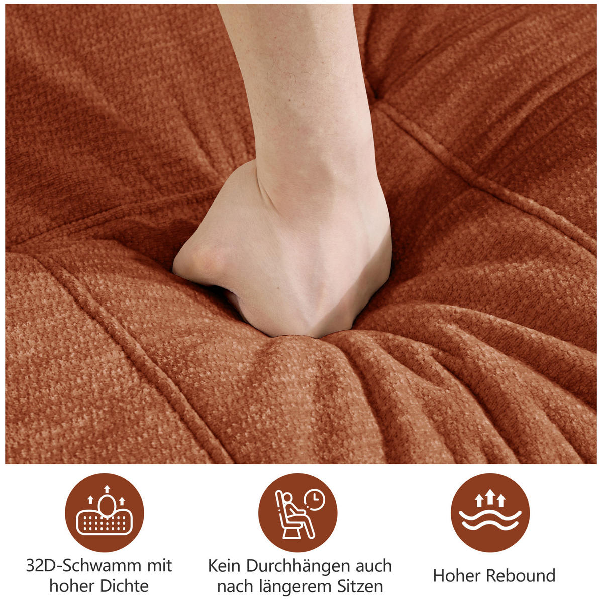 SOFA 264/160/68 cm in Orange aus Chenille mit Ottoman - Orange, Textil (160/68/264cm) - Flora Grace