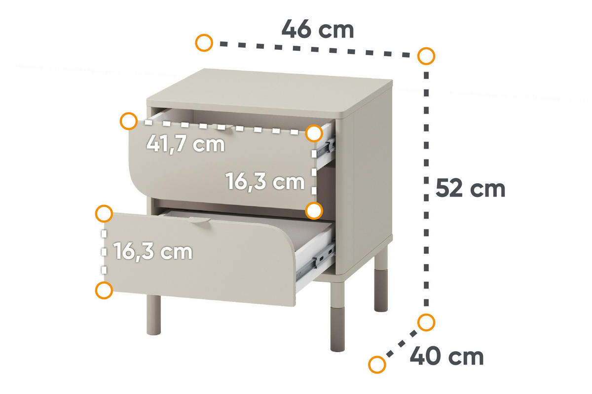 NACHTTISCH CATTA mit Schubladen, cremefarben - Creme, Holz (46/52/40cm) - KONSIMO®