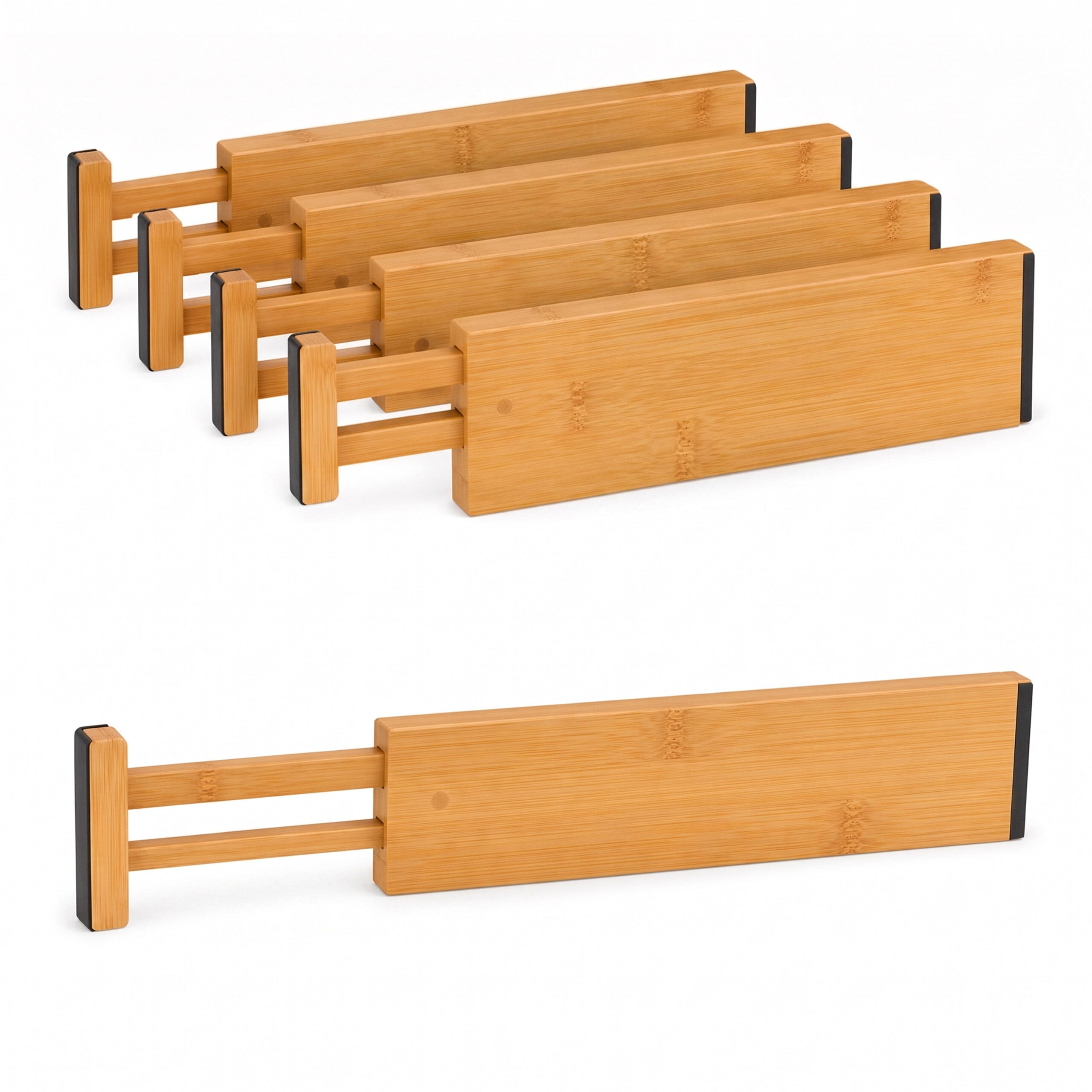 LÅDAVDELARE Natur Svart 4-pack Bambu justerbara - Ljusbrun, Trä (56.5/6/1.5cm) - Relaxdays